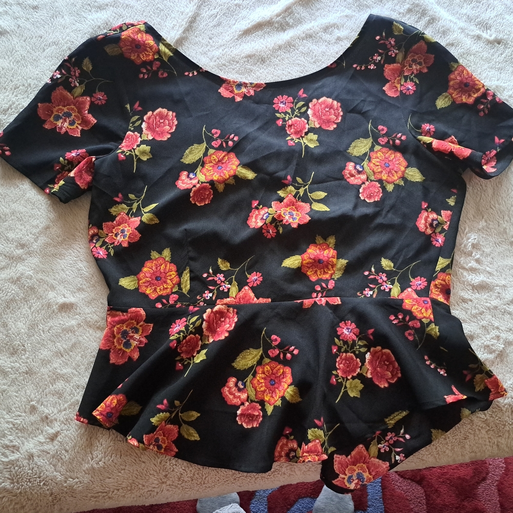 Forever 21 Black Blouse with Vibrant Floral Design